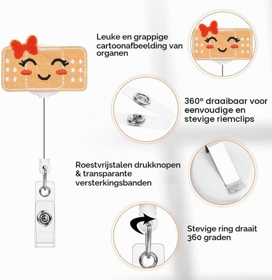 Set van 3 Retractable Badge Reels van Vilt, Schattige ID Badge Houder voor Verpleegkundige, Arts, Docent en Student met Lanyard Clips — afbeelding 2