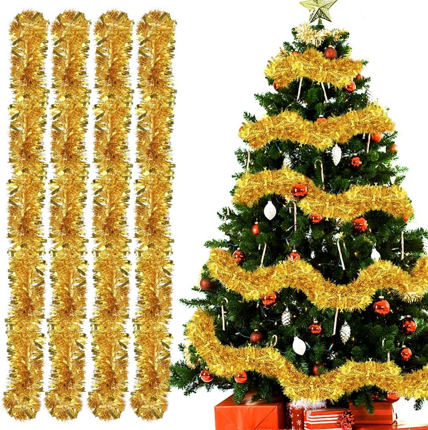 Christmas Garlands, 4 Pieces Tinsel Christmas Tree, 2m Tinsel Garland, Tinsel Garland, Christmas Decoration for - ShopVlot