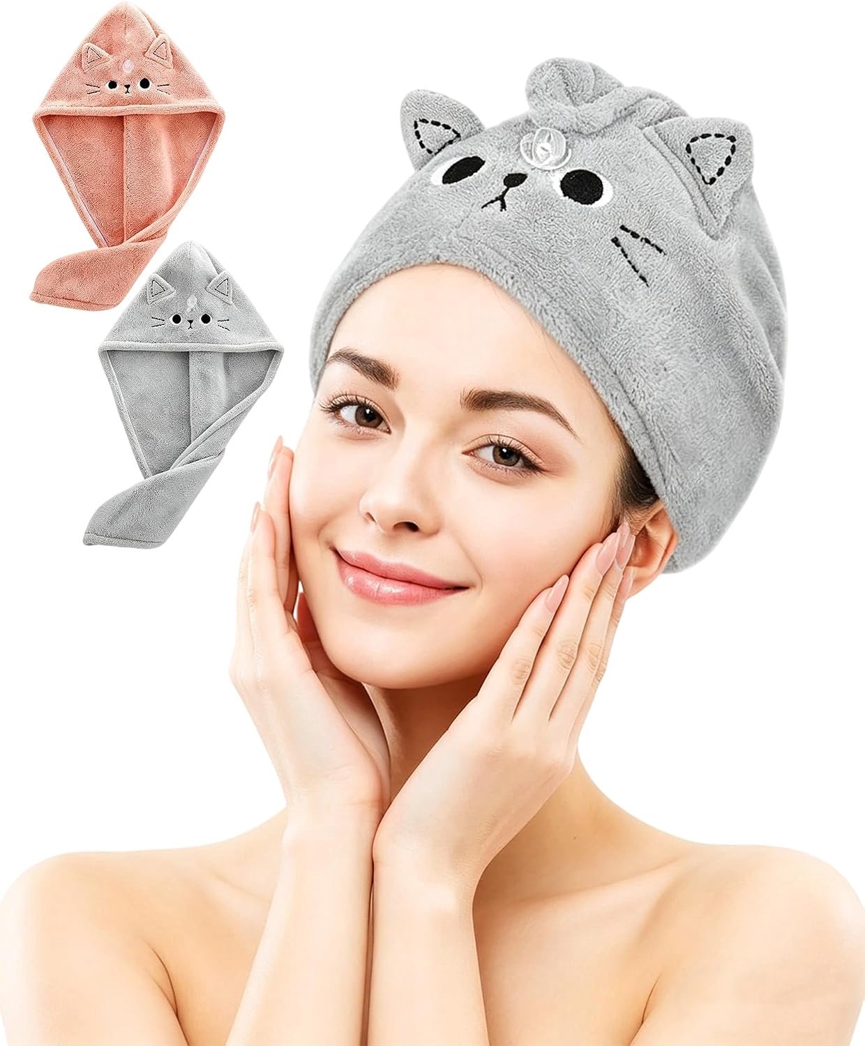 Microvezel handdoek voor haar - 2 stuks - roze en grijs - snel absorberend - ideaal voor krullend haar - ShopVlot