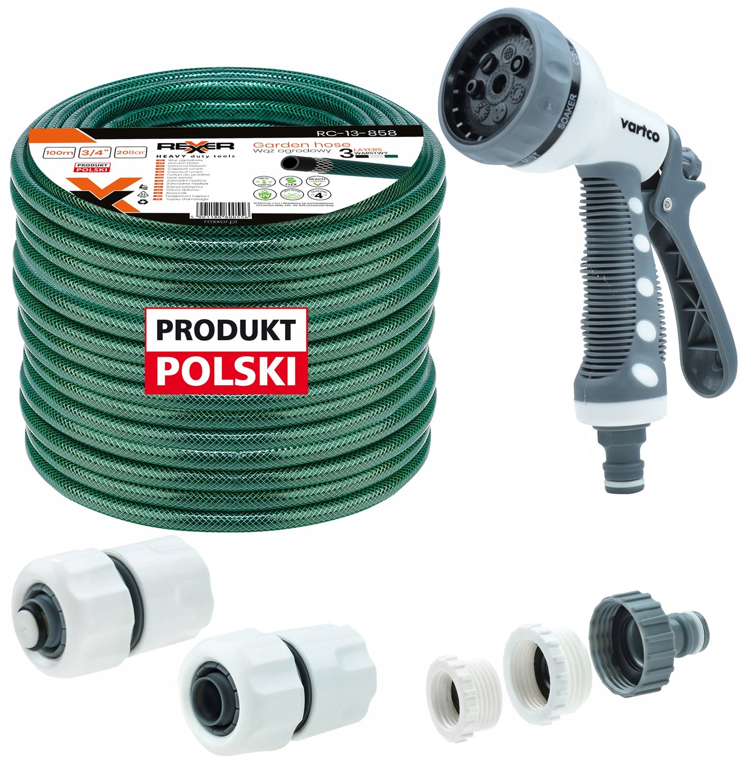 3-Laags Tuinslang 3/4" 100m Rubber met Spuitpistool & Koppelingen