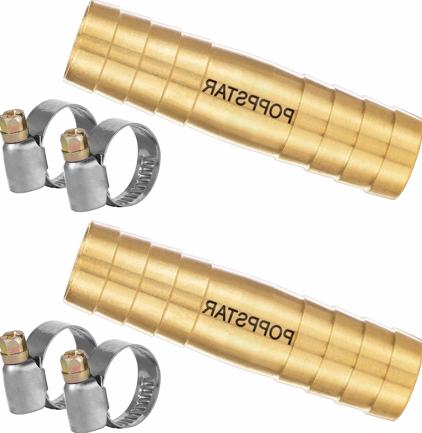 Slangkoppelingen 2 stuks 1/2 inch met klemmen - Messing & Staal