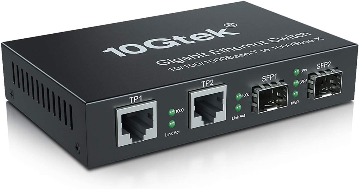 Gigabit Ethernet Media Converter, 1.25Gb/s Supports Mini 2x 10/100/1000Base-T RJ45 Networks Ethernet to 2x 1000Base-X - ShopVlot