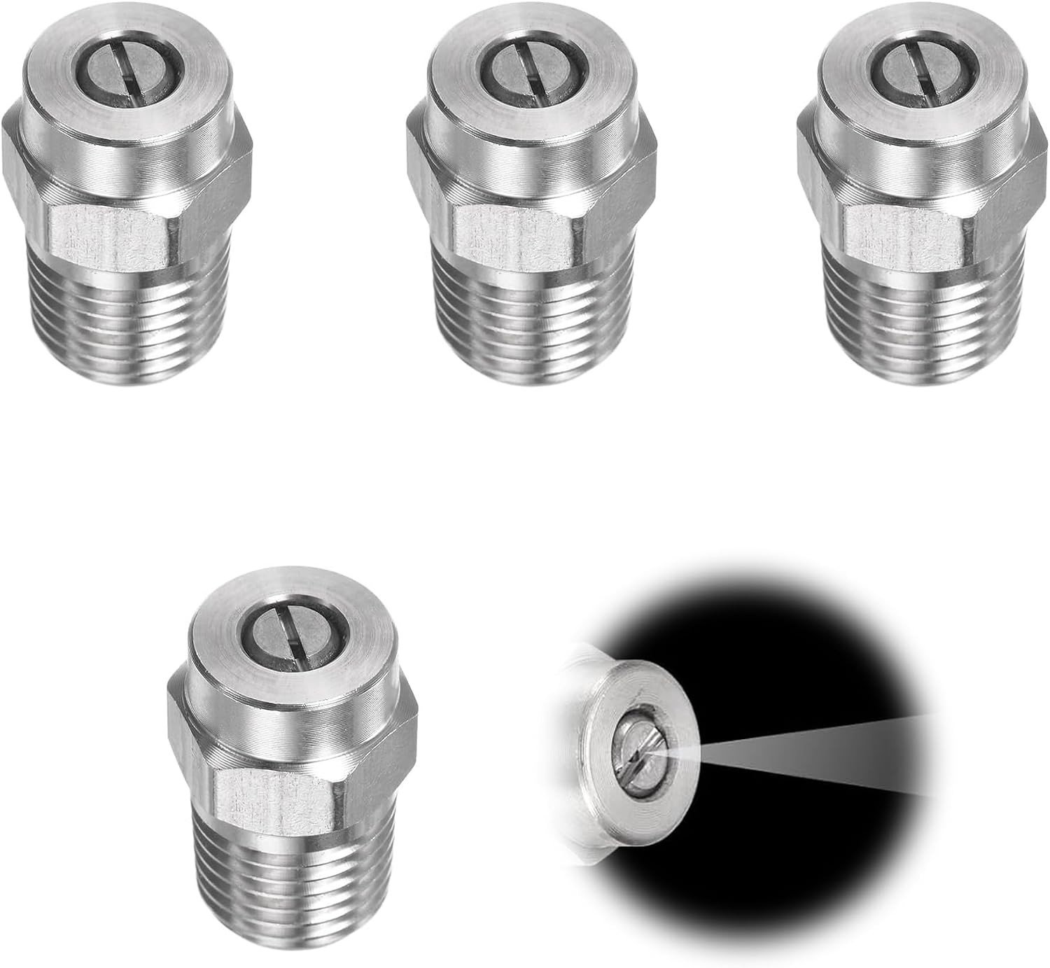Pack van 4 Draadringen voor Spuitmonden, 15 Graden, 1.25 mm Opening, 1/4 Inch Mannelijke NPT, Voor Hogedrukreinigers en Vloerreinigers, RVS Kwaliteit