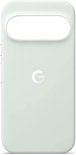 Achterkant van een lichtblauwe beschermhoes met een wit Google G-logo in het midden.
