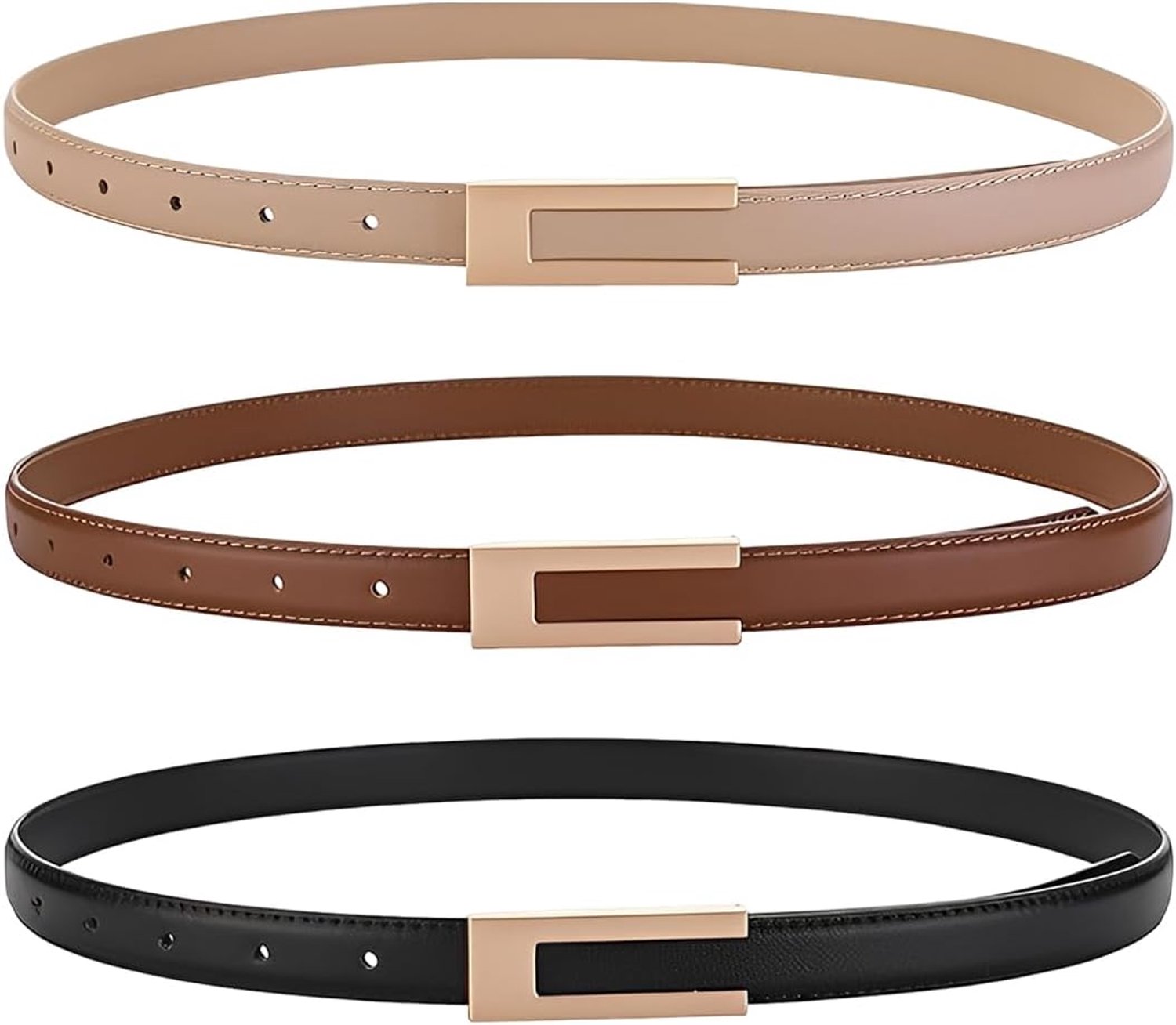 3-delige set dames riem - dunne PU leer - zwart bruin kaki - verstelbaar - m-winkel