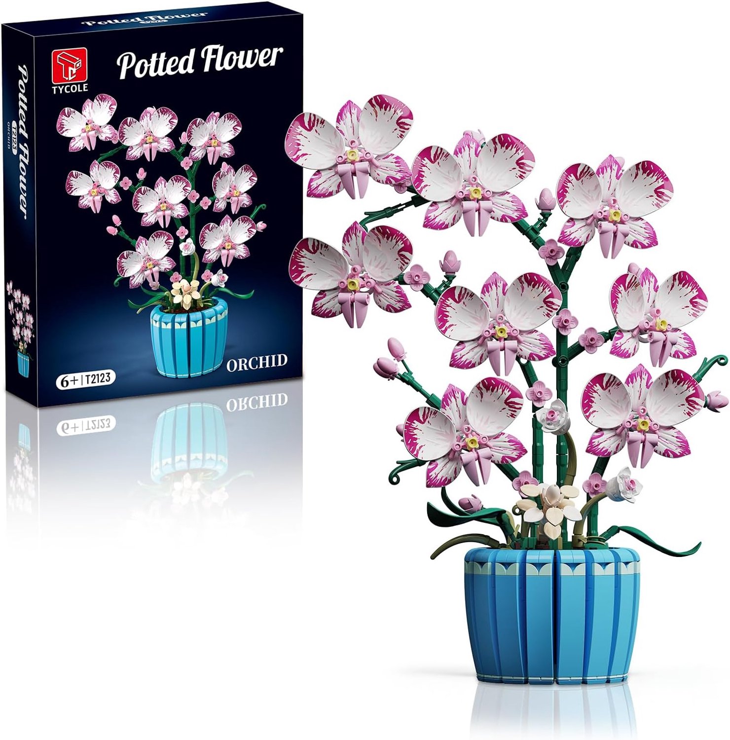 SnelShoppen - Orchid Bouwset, 779 Onderdelen Kunstbloem Decoratie voor Thuis en Kantoor, Creatief Cadeau voor Kinderen, Verjaardag, Teenagers, Kerst e