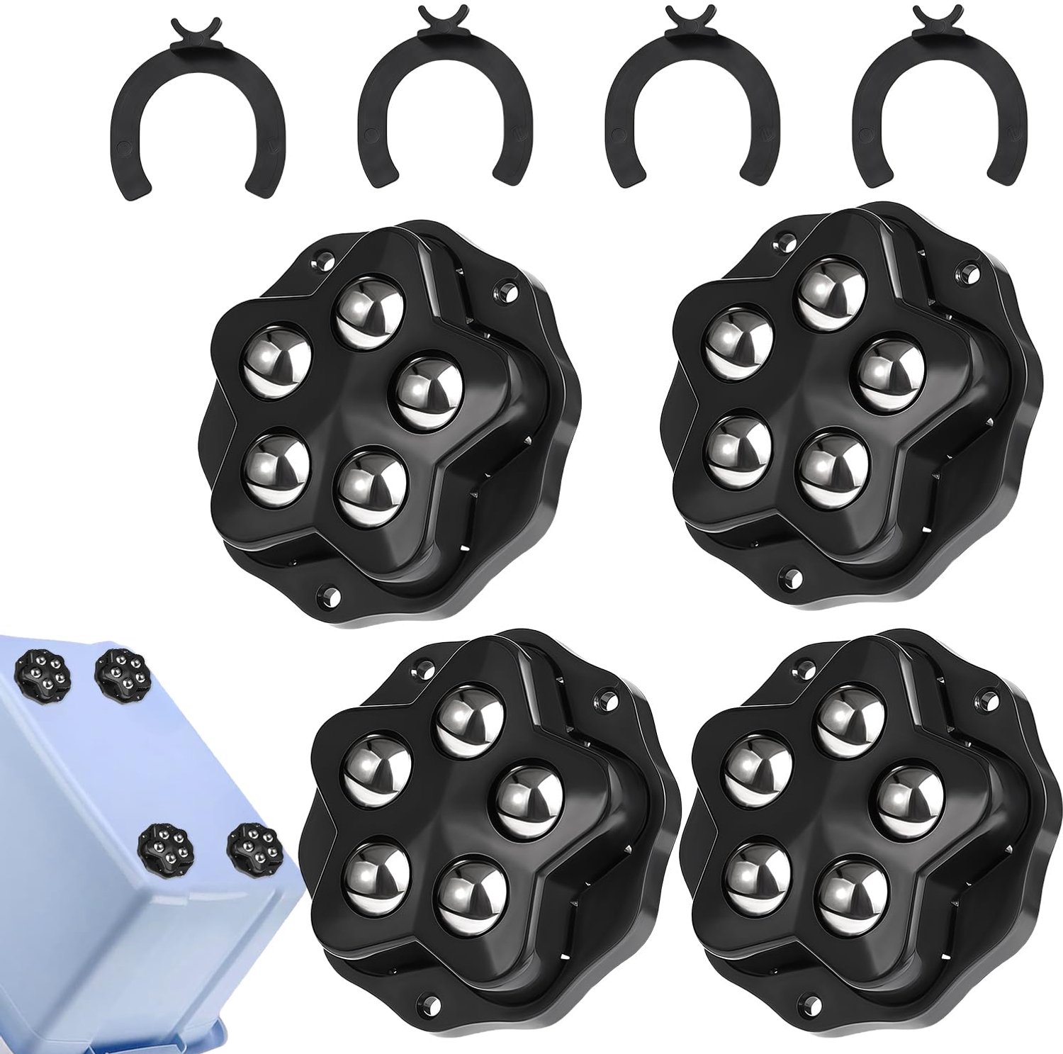 SnelShoppen - Set van 4 Zware Ball Casters voor Meubels | 150kg Zelfklevende 360° Casters - Meubelwielen met Antislip Basis, Duurzame Wielen Set (Zwar