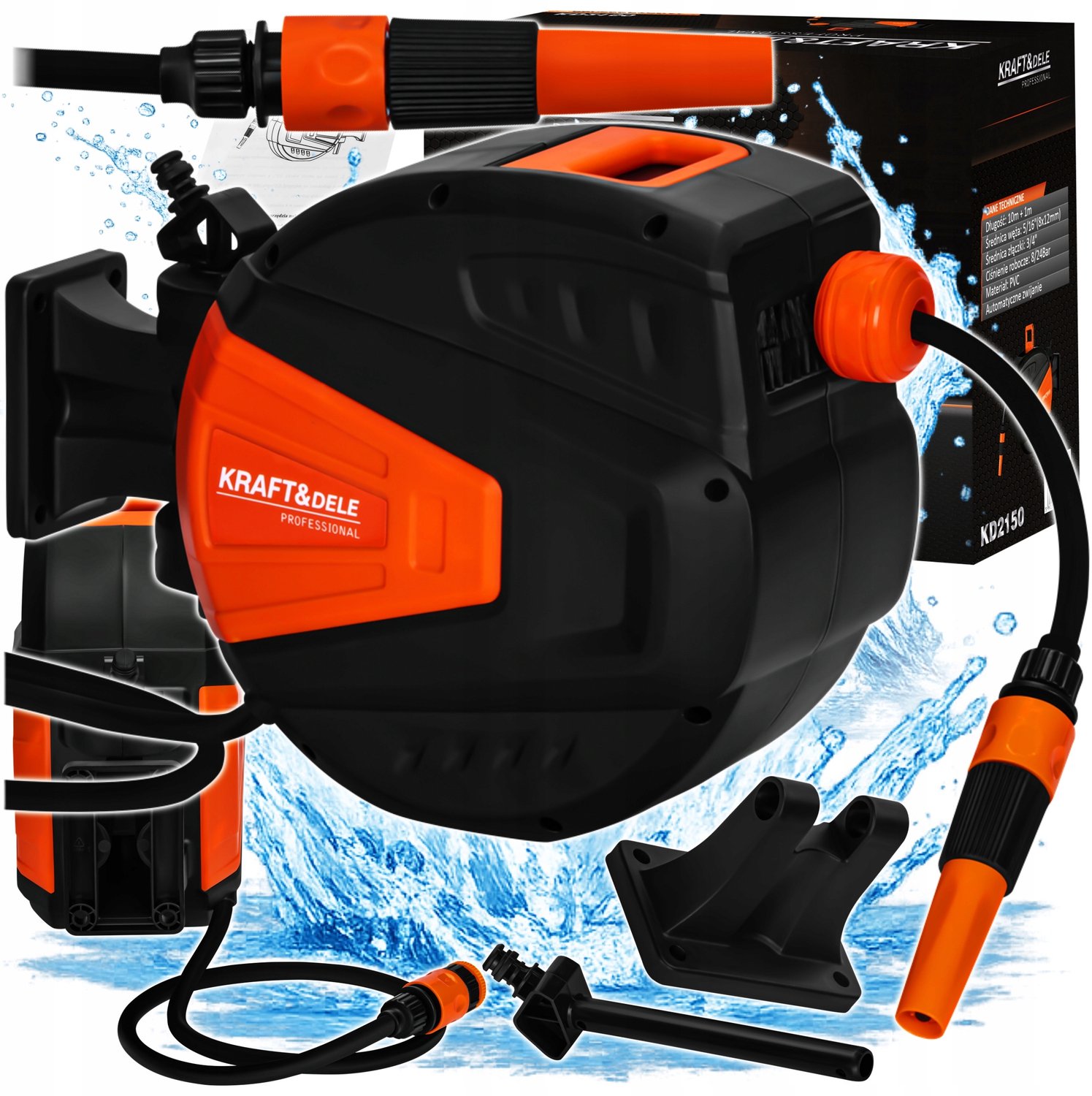 Automatische oprolbare tuinslang 10m KD2150 PVC met muurbeugel