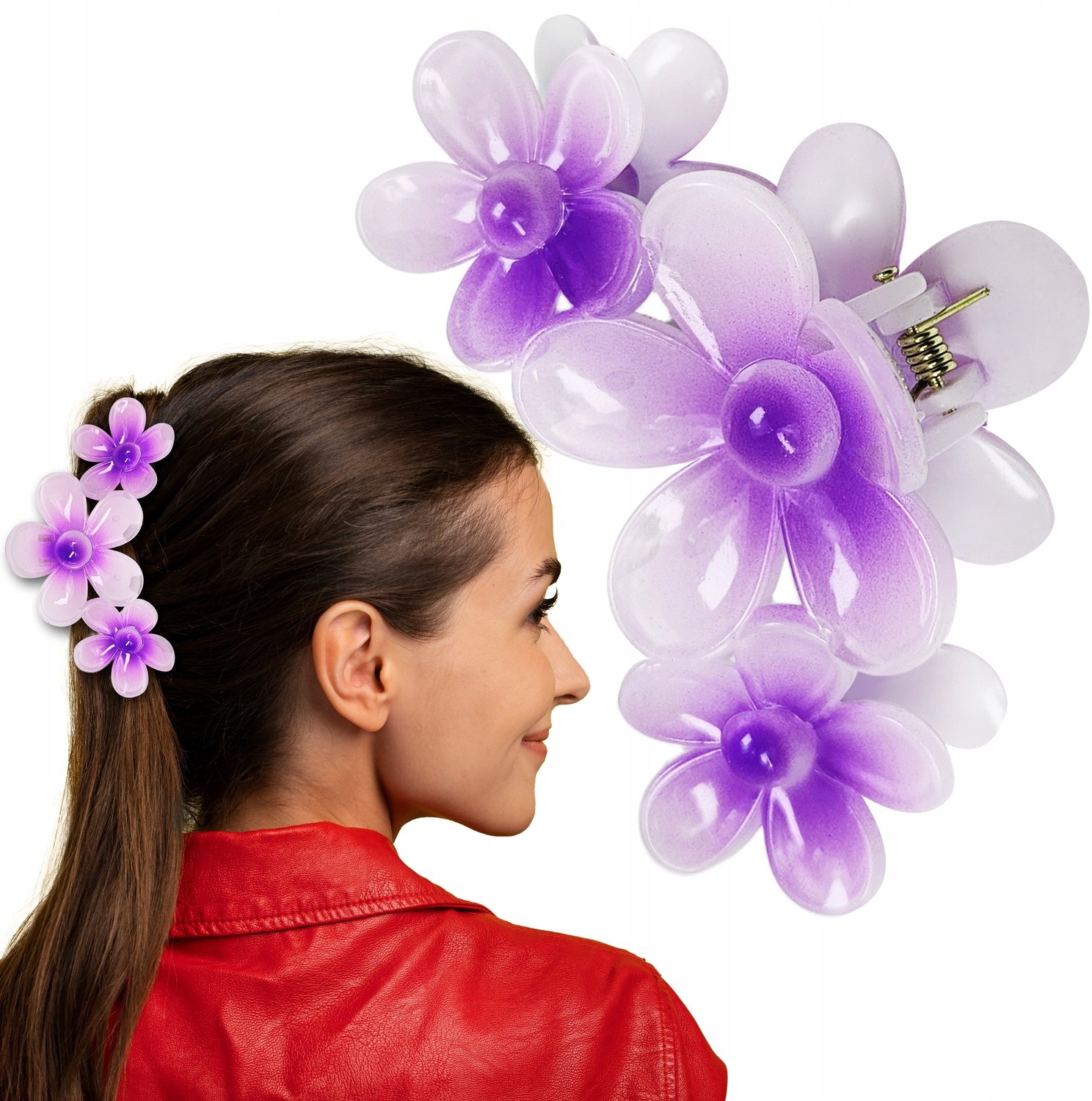 Grote Paarse Haarclip met Drie Bloemen - Stijlvolle Klem