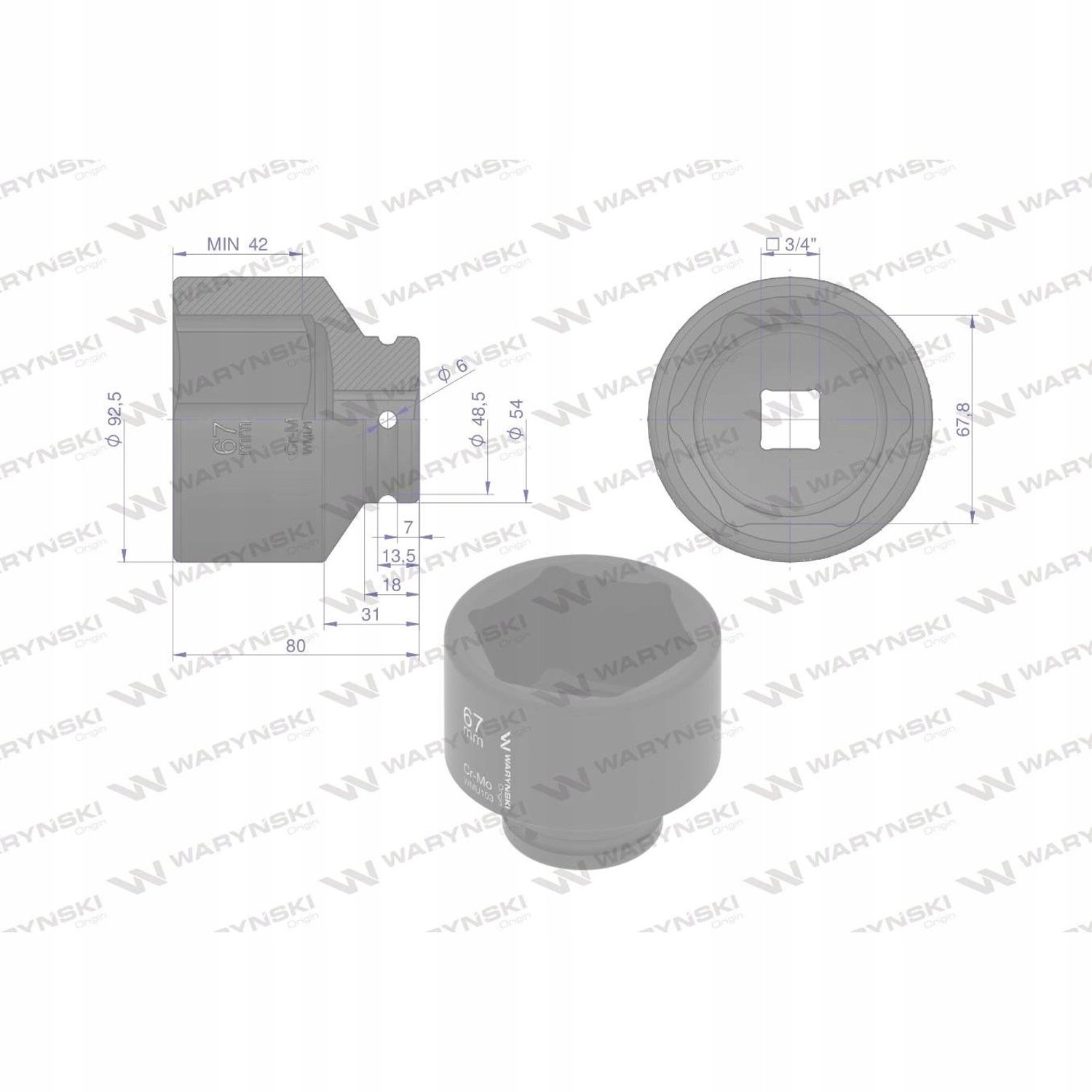 Slagdoppen 3/4" 67mm CrMo DIN 3129 - Professioneel Gereedschap