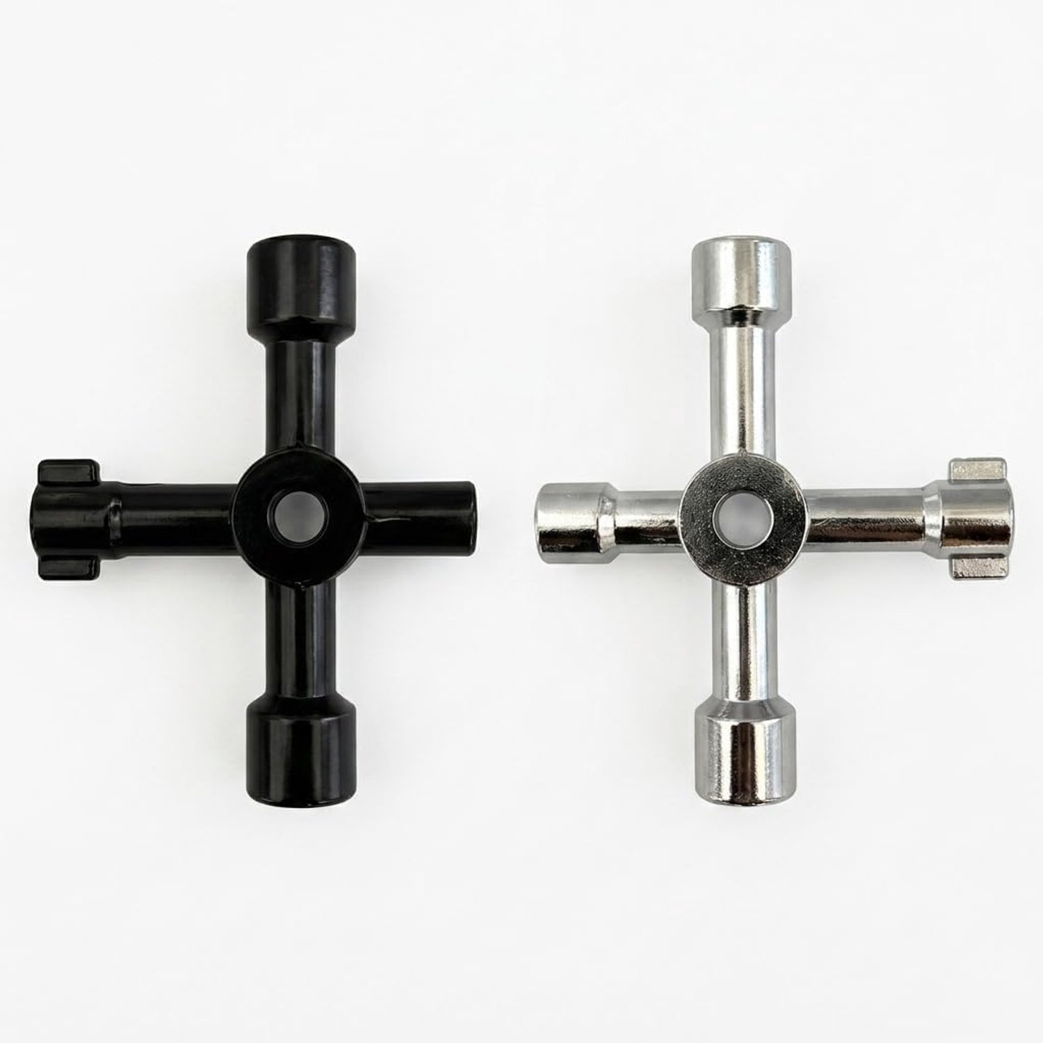 Universele sleutel, 4-in-1, 2 stuks (1 zwart, 1 zilver), driehoekige hoofdsleutel voor watermeter, gas- en elektrische - ShopVlot