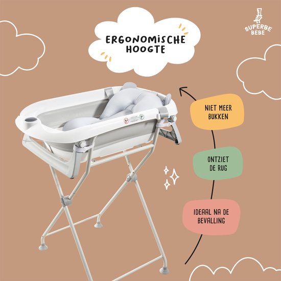SUPERBE BEBE Opvouwbare badkuiphouder, grijs, compatibel met Leaf en Cloud badkuipen, model Maxido, afvoerset - ShopVlot — afbeelding 4