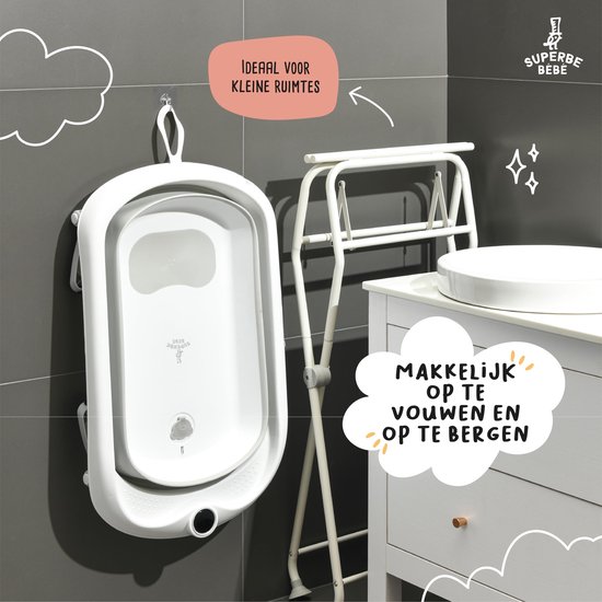 SUPERBE BEBE Opvouwbare badkuiphouder, grijs, compatibel met Leaf en Cloud badkuipen, model Maxido, afvoerset - ShopVlot — afbeelding 2