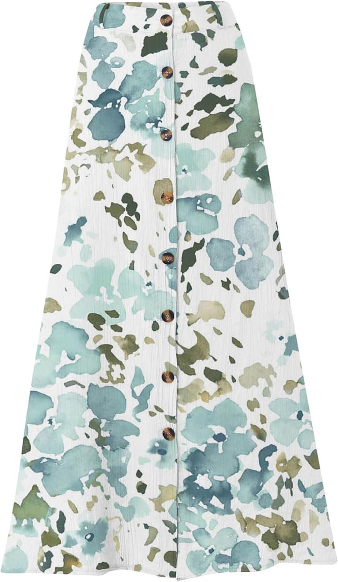 Rok Met Hoge Taille En Knoopsluiting Geplooide Uitlopende Swing Rok Vloeiende Lichtgewicht Split Strandrok
