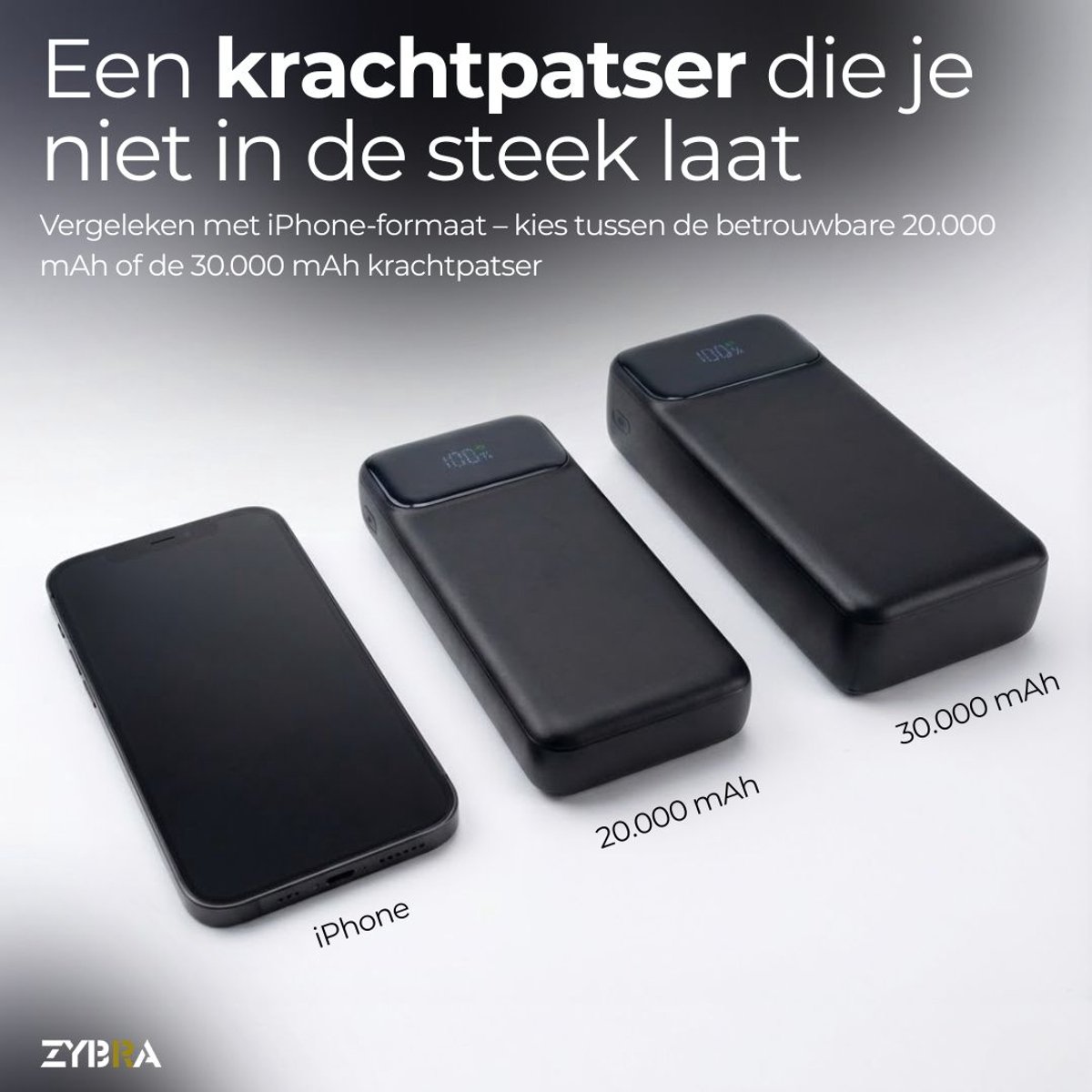 Zybra Powerbank 30000 mAh Snellader met Ingebouwde Kabels - afbeelding 2