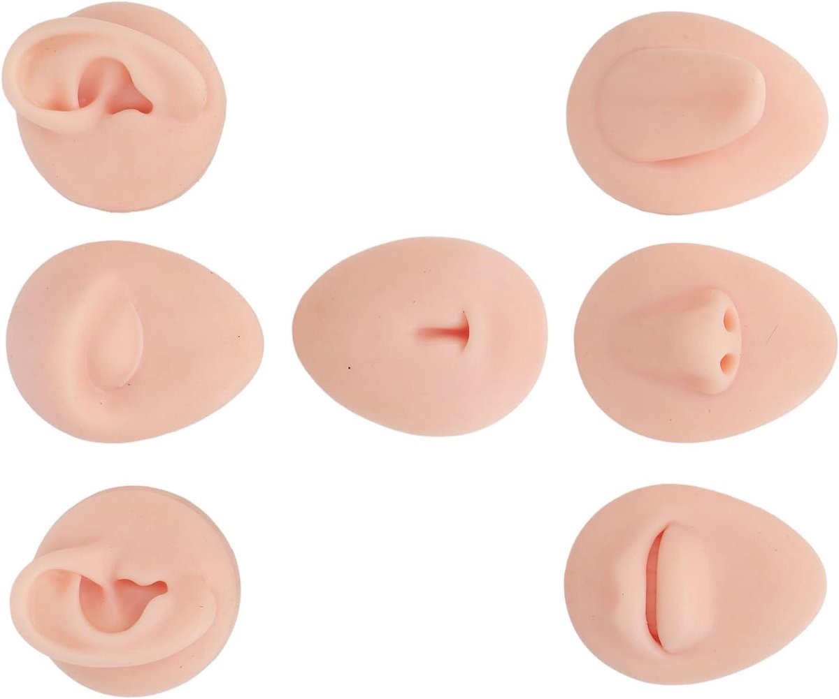 Piercing oefenmodel, 6 stuks siliconen lichaamsdelen, lichte huidskleur