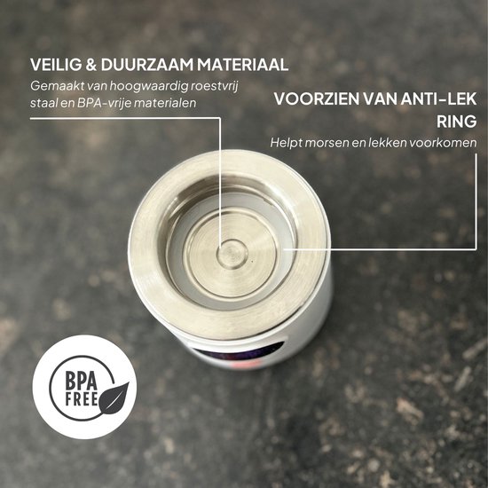 Intérieur en acier inoxydable avec anneau anti-fuite. Matériaux sans BPA.