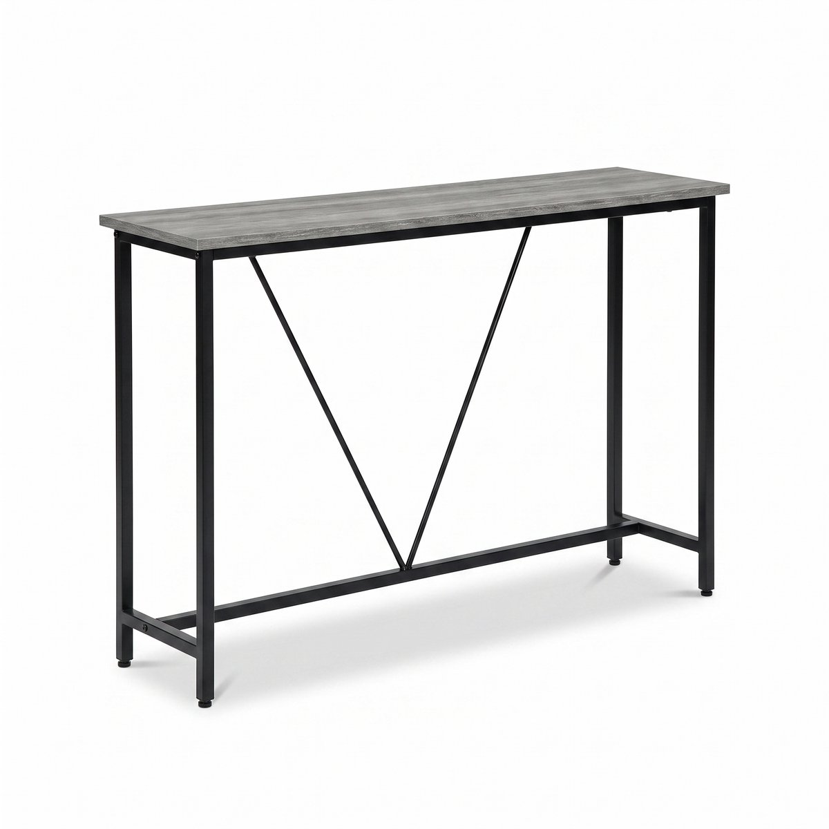 IvoQ Wandtafel – Smalle Consoletafel 120 × 23 × 74 cm – Grijze Houtlook – Zwart Metalen Frame