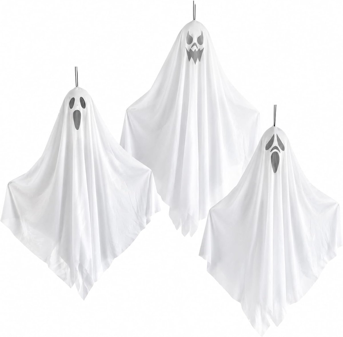3 stuks spookHalloween-decoratie, 90 cm, spookhanger, verstelbare arm, wit, voor het ophangen van spoken, voor binnen en buiten, feest, betoverd huis enz