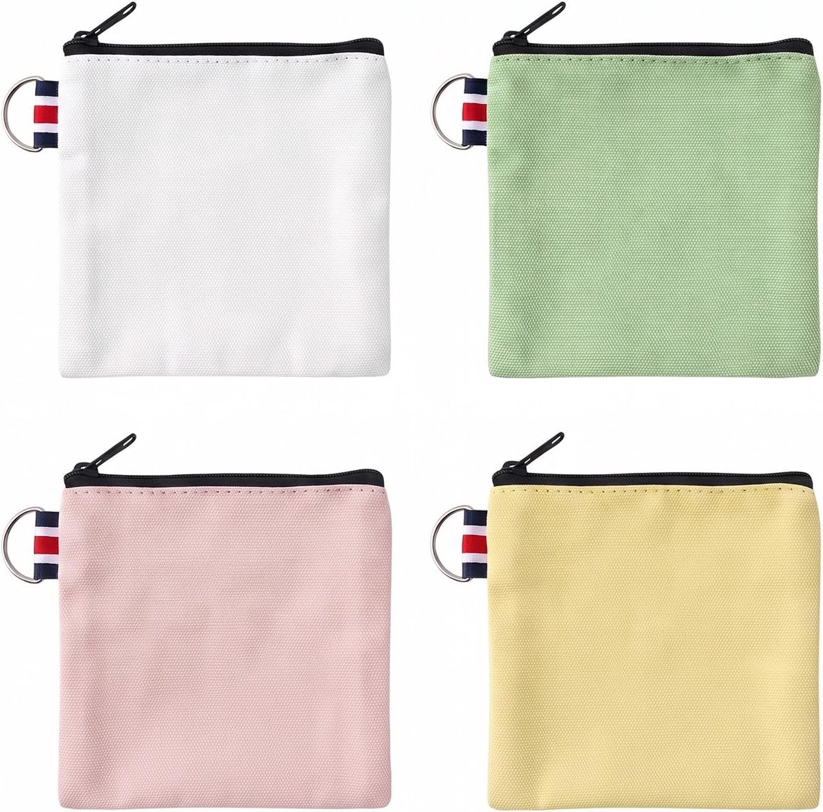 4 stuks dames clutch van linnen met ritssluiting, cosmeticatas voor dames, vierkant, cosmeticatas voor handtas en reizen, mini-make-uptas voor cosmetica en accessoires, 4 pastelkleuren