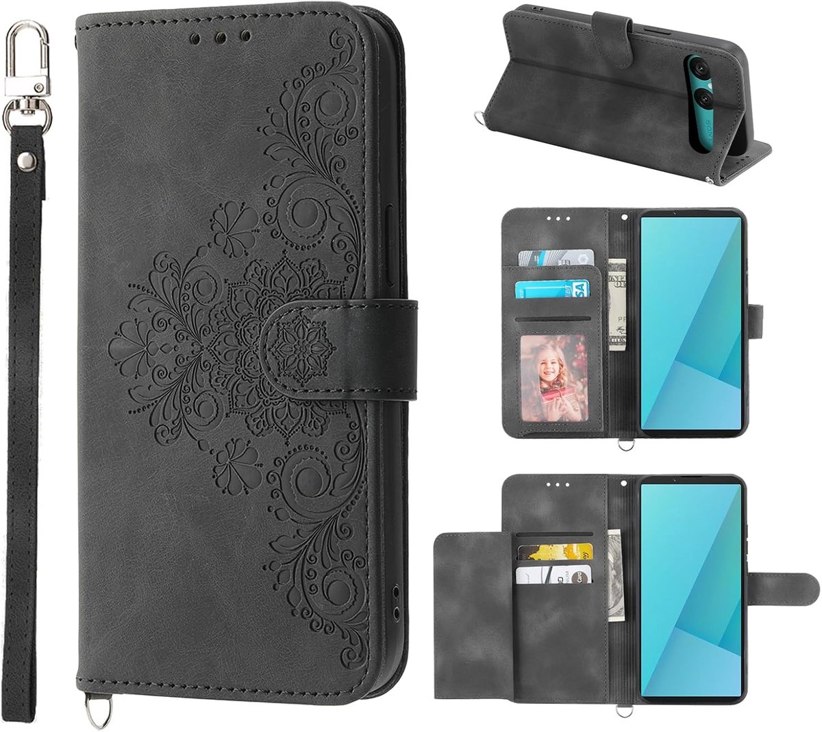 Hoesje voor Sony Xperia 10 VII 6,1 inch 2025, premium PU-lederen beschermhoes [5 rijen kaarten] [magnetische klapsluiting] [portemonnee] telefoon valbescherming voor Xperia 10 VII zwart