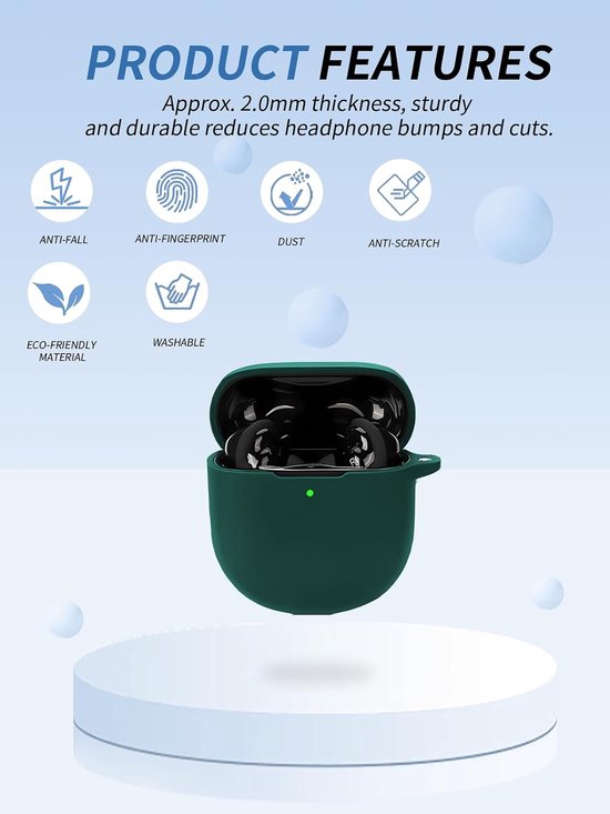 Beschermhoes voor Bose QuietComfort Earbuds II, zachte siliconen hoes met waterdicht, schokbestendig en krasbestendig, ideaal voor dagelijkse bescherming, groen — afbeelding 2