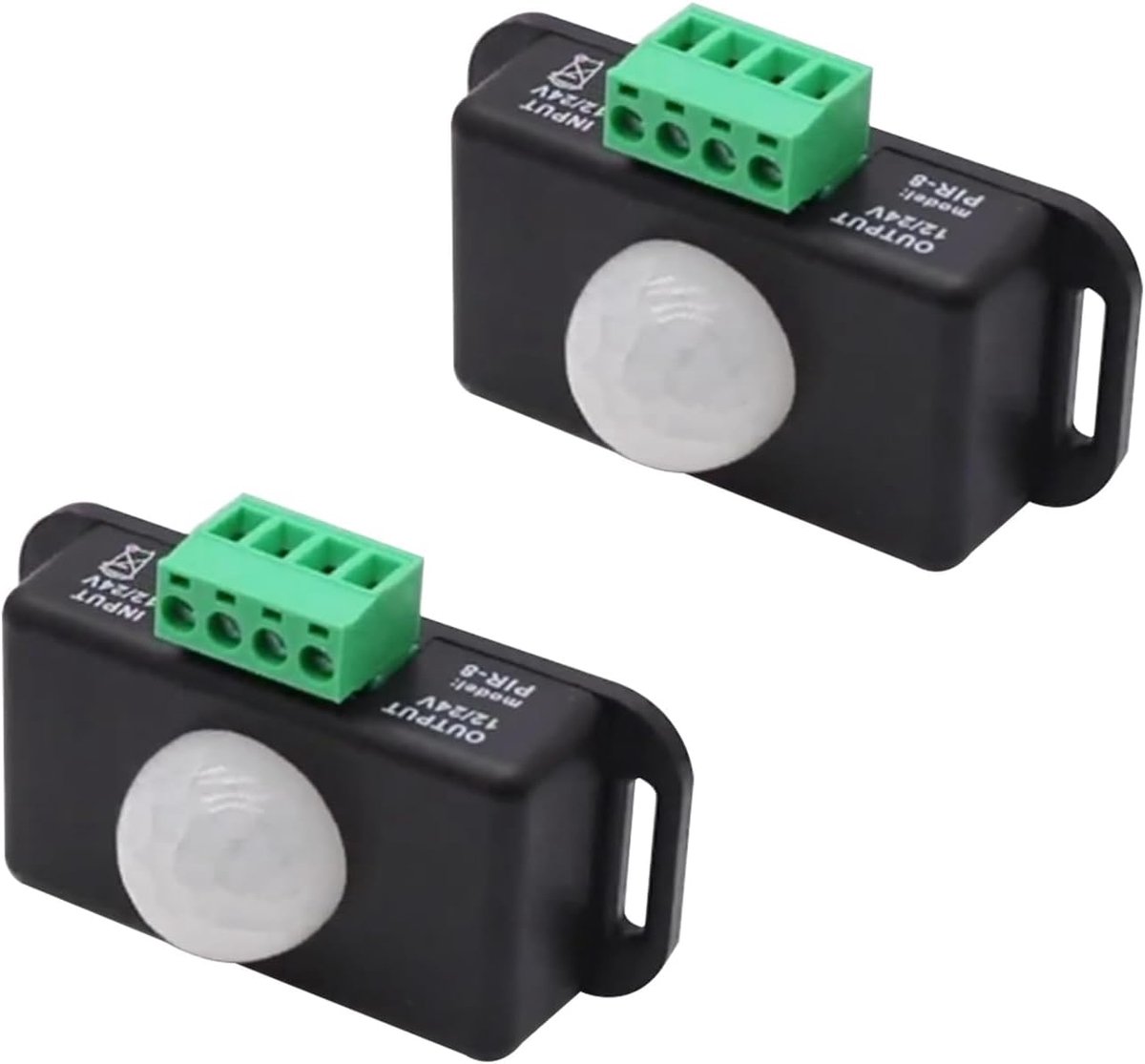 2 stuks 12V-24V PIR Bewegingssensor Schakelaar – Infrarood LED Lichtcontroller voor Stroken, Instelbare Timer (1-10 Min), 120° Detectie, 8M Bereik (Zwart)