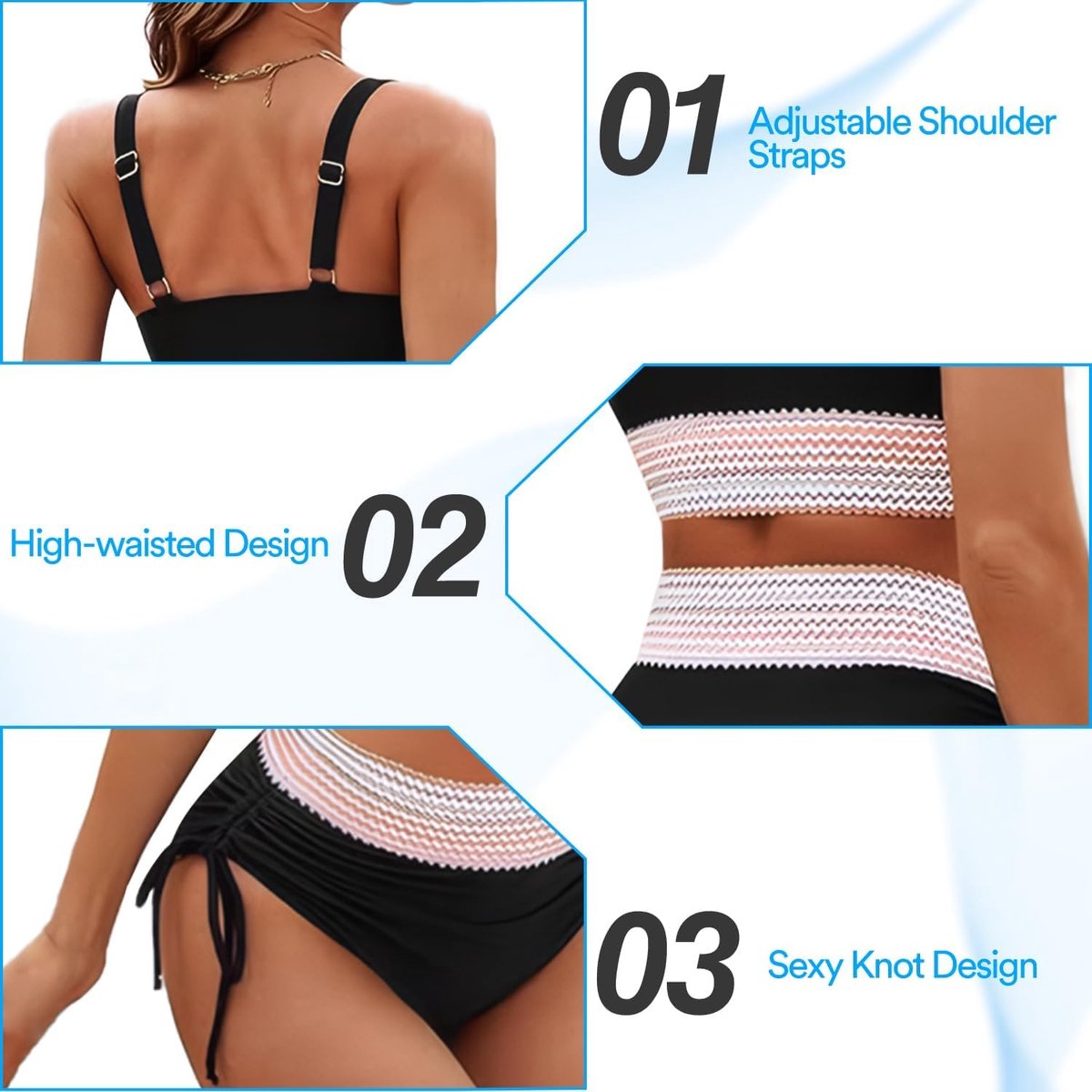 Bikiniset voor dames, hoge taille, buikcontrole, badmode met verstelbare schouderbanden, 2-delig, strandvakantie, zwemkostuum voor zwembad, vakantie, spa