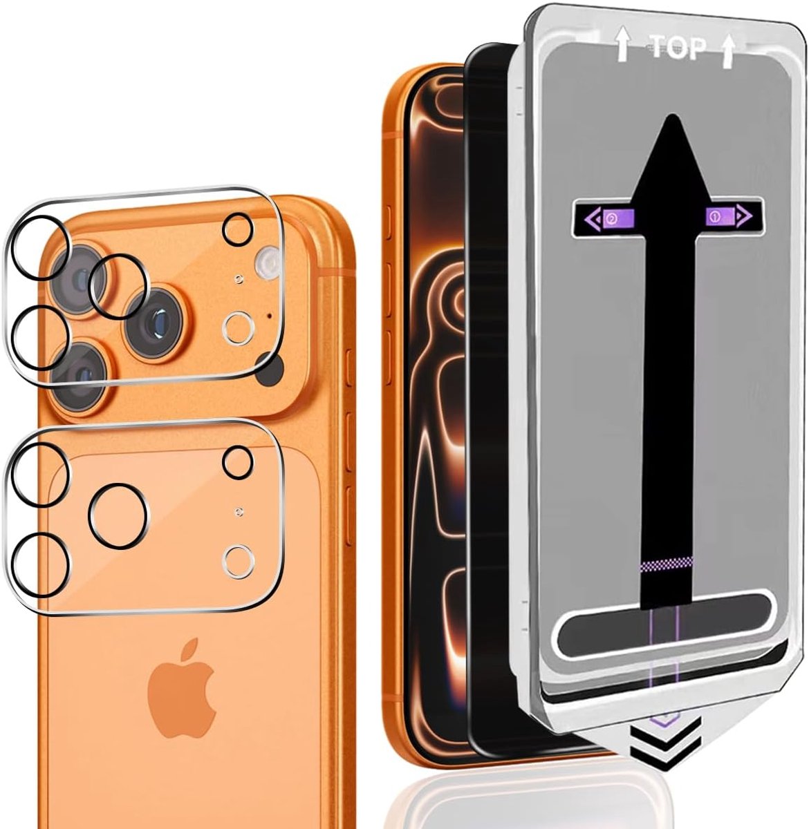 Zichtbescherming beschermfolie voor gehard glas voor iPhone 17 Pro, privacyfolie met camerabescherming [1+2 stuks], 9H hardheid, anti-spionage zichtbeschermingsfolie