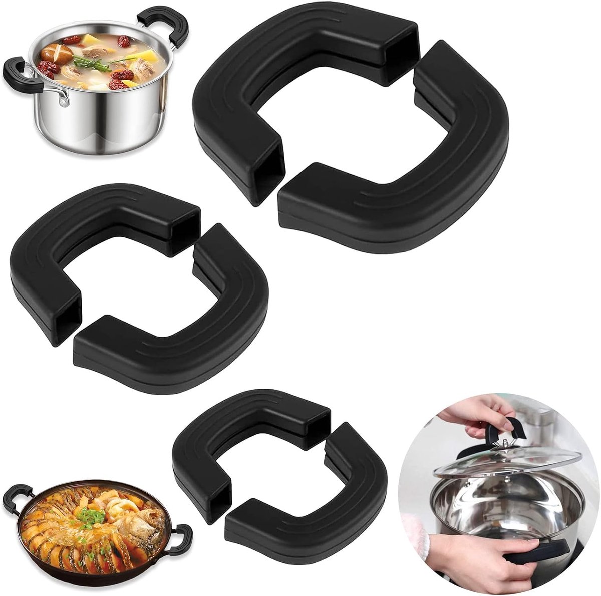 handgrepen voor potten, 3 paar siliconen handgrepen voor potten, hittebescherming, 3 maten hittebestendige pannengrepen, voor braadpannen, ovenschalen, wokpannen