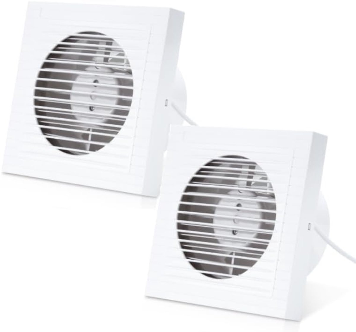 Badkamerventilator 100 mm, badkamerventilator voor efficiënte ventilatie, stille werking, ventilator, voor keuken, badkamer, kelder, wit, set van 2