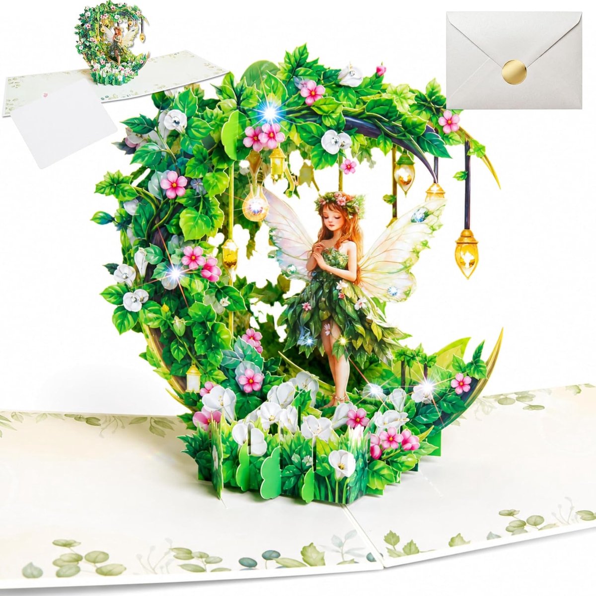 3D pop-up kaart voor verjaardag, magische fee met 25 fonkelende diamanten, fancy bloemendesign, voor meisjes, dames, vriendin, moeder