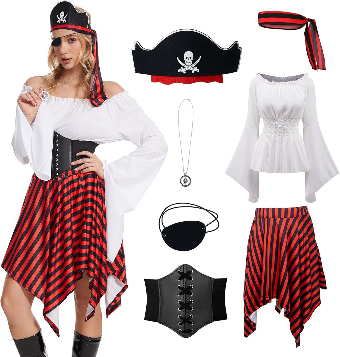 Piratenkostuum voor dames, piratenjurk, middeleeuwse Vikingkleding, renaissance, jurk, piratenkostuum, vrouwen, voor Halloween, carnaval, cosplay