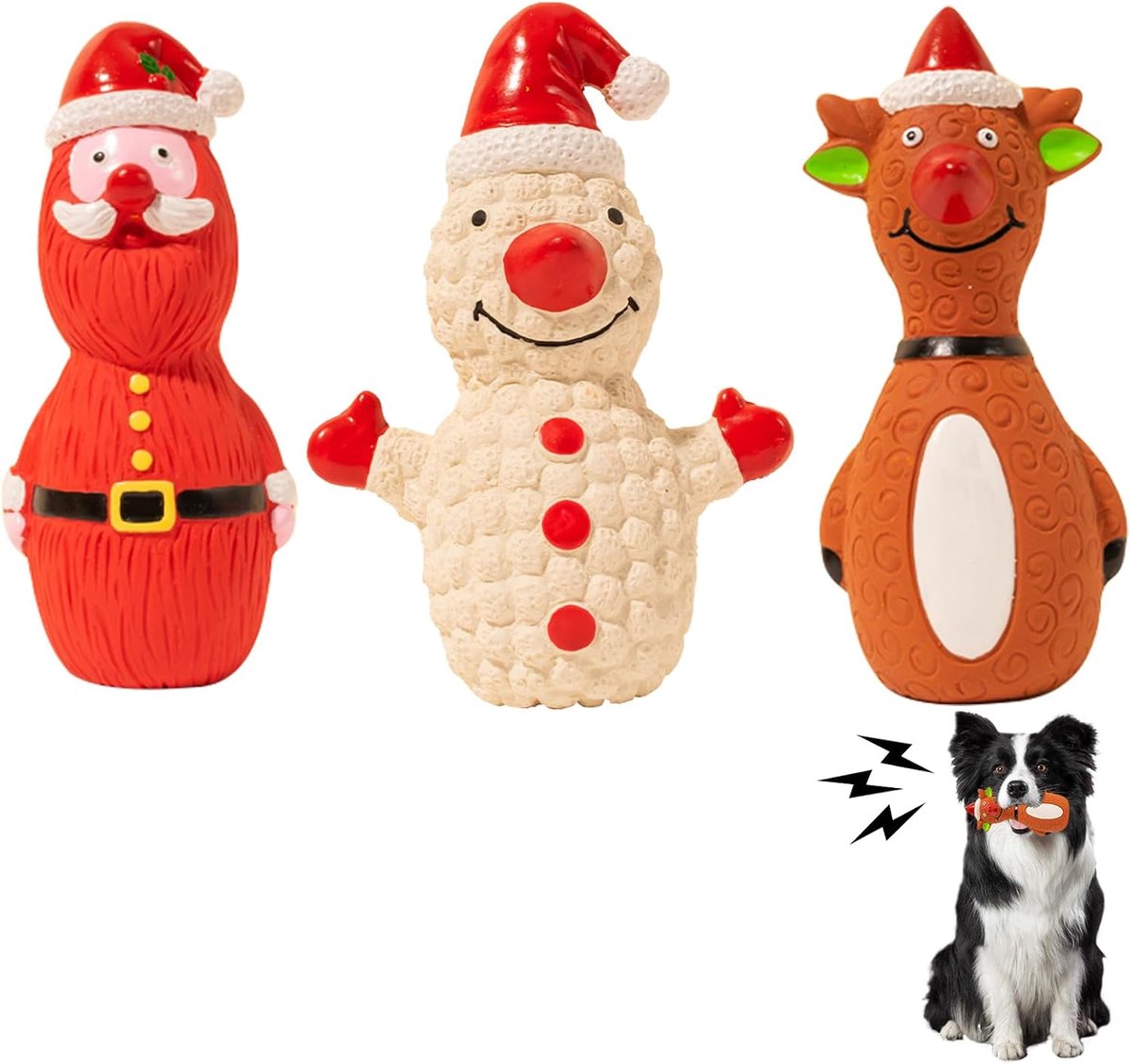 Piepende latex kerstspeelgoed voor honden, rubber piepend hondenspeelgoed, interactief piepend huisdierspeelgoed, kerstman, sneeuwpop, elandenworp, bijtklinkend speelgoed voor kleine