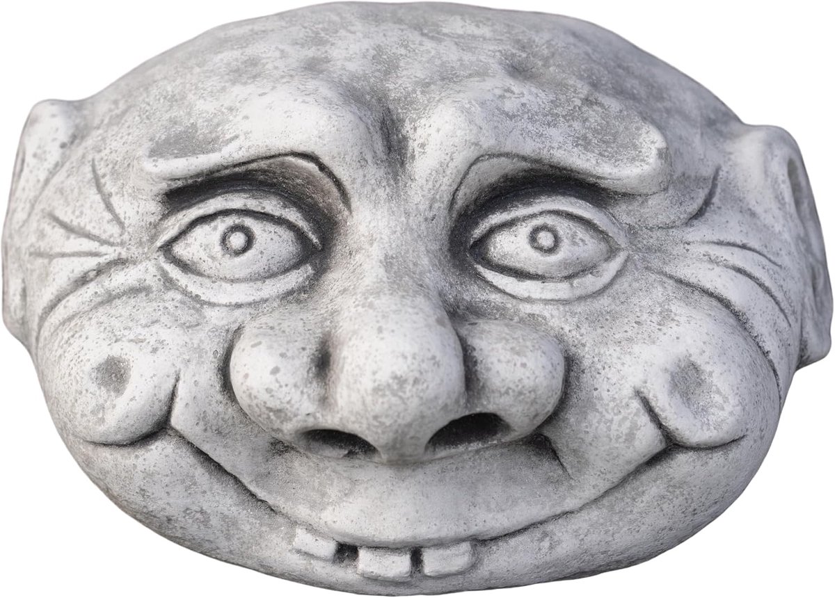 Gartendekoparadies.de Grappig gezicht stenen kop, decosteen, H. 15 cm, 25 x 28 cm, 10 kg, grijs, vorstbestendig van gegoten steen voor buiten