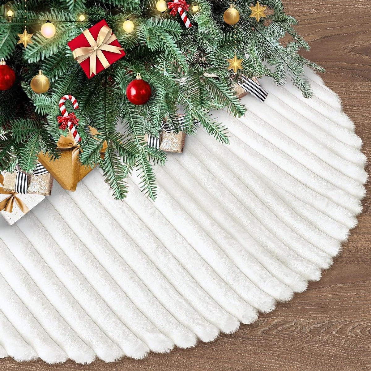Kerstboomrok, 91,4 cm pluche kerstboomrok, witte kerstboomrok, zachte imitatiebont kerstboom basisbedekking voor nieuwjaarsvakantie, feest, kerstversiering