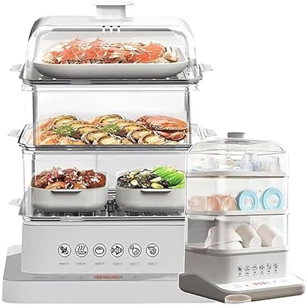 Electric food steamer for cooking, 3-layer removable food steamer with 40 litre capacity, 12-hour insulation function and 6 cooking modes for vegetables, meat and fish