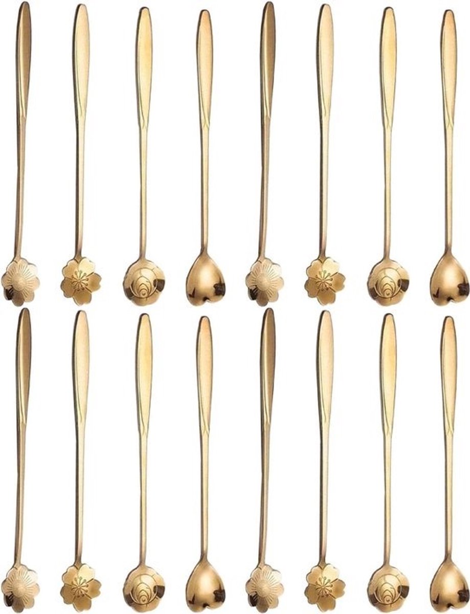 Gouden Koffielepels - Roestvrij Staal - Desserts Serveren - Elegante Roosvorm - 20 stuks - Goud