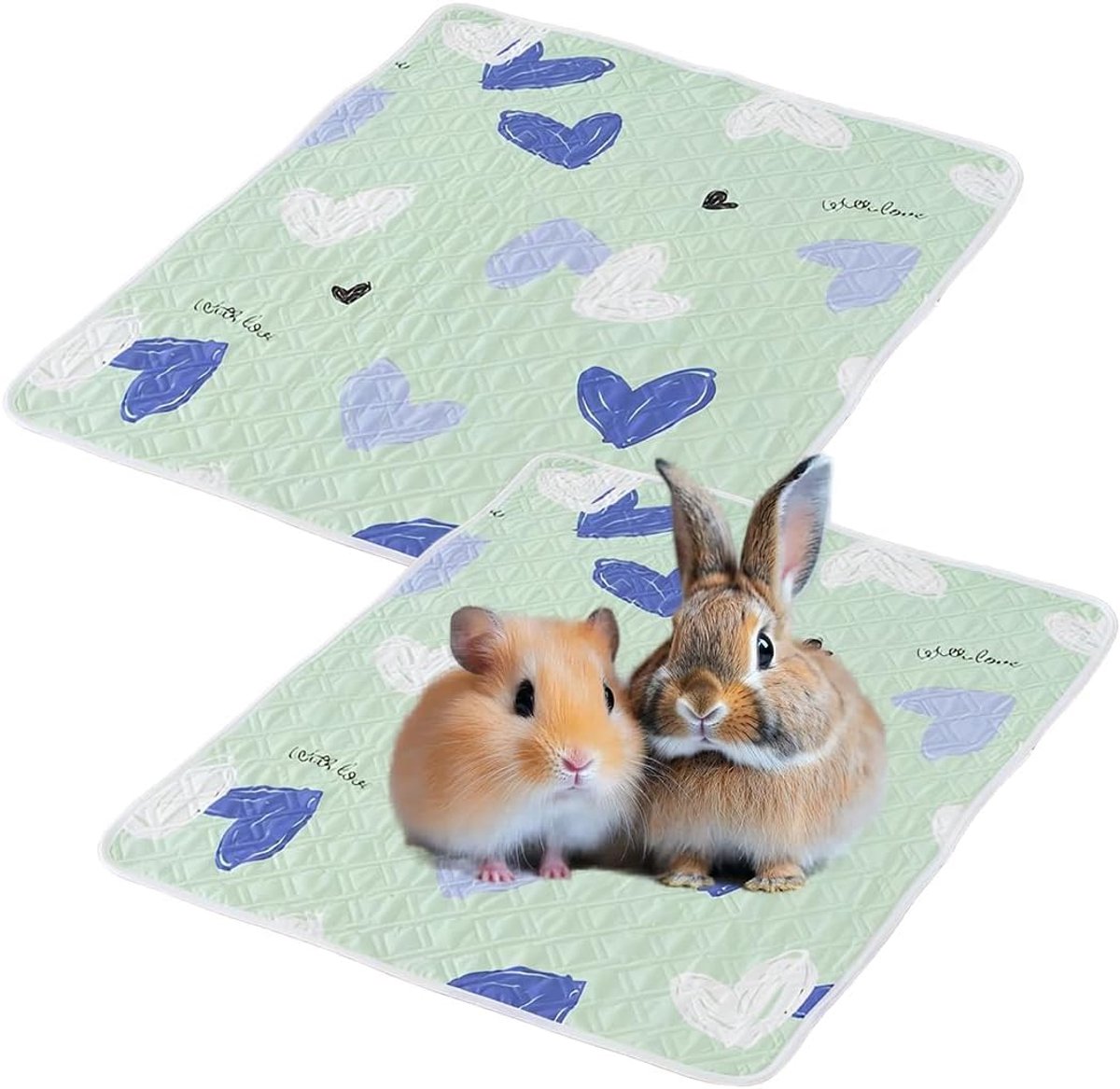 Set van 2 kleine dierenbedden 30 x 40 cm, tapijt konijn & deken cavia's, matras voorjaar/zomer voor eekhoorntjes hamsters
