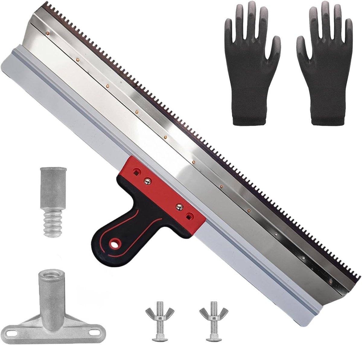 56 cm roestvrij stalen rakel compensatiemiddel, oppervlakspatel met handschoenen en adapter, gekarteld, voor gelijkmatig aanbrengen van vloercoatings