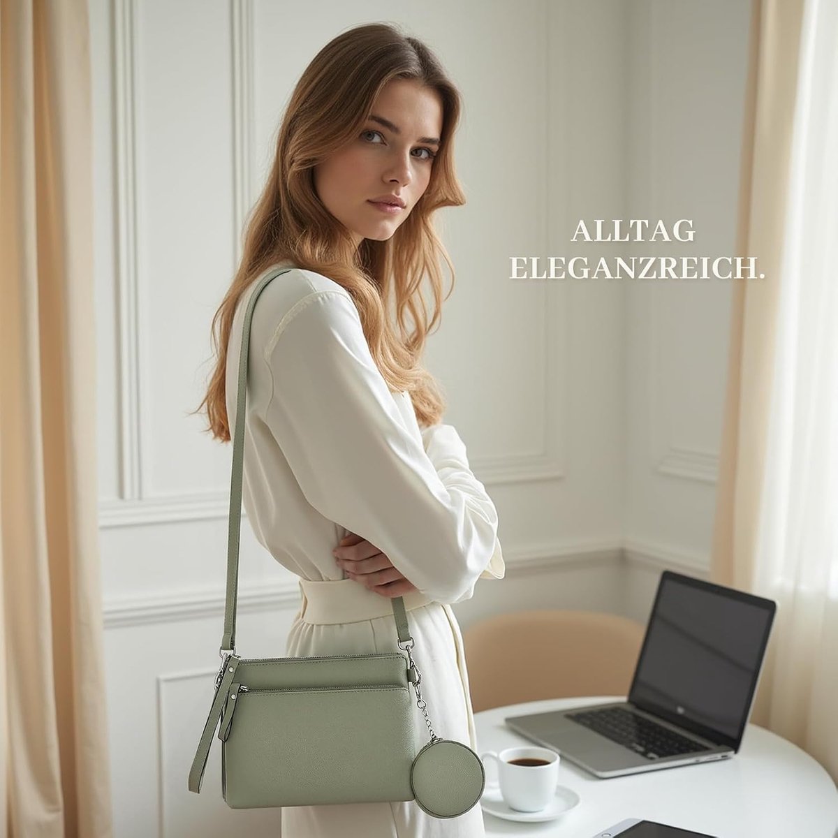 Schoudertas voor dames, kunstleer, crossbody tas met kleine portemonnee, verstelbare afneembare schouderriem, moderne handtas voor vrouwen