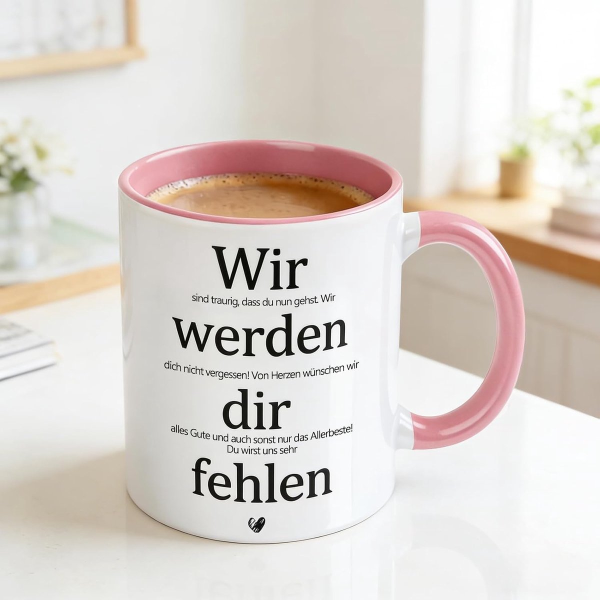 Afscheid collega 350 ml, keramische mok afscheid collega roze