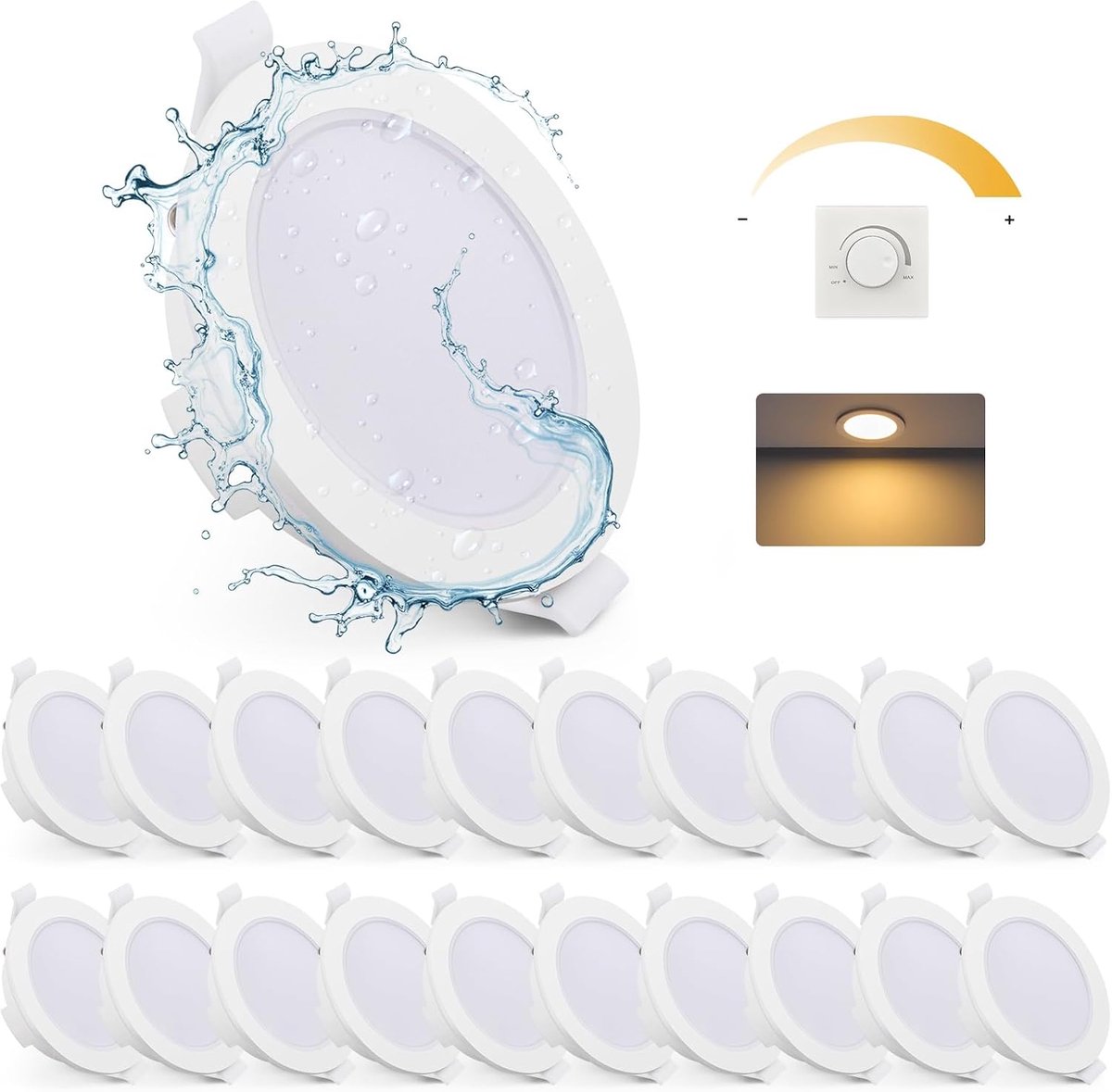 6 W led-inbouwspot, dimbaar, IP65, 2700 K, warmwit, 20 stuks
