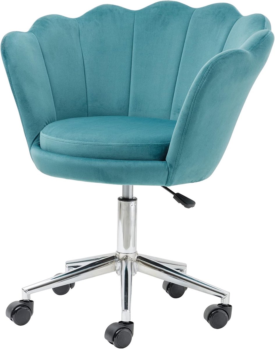 Home Gewatteerde stoel met rugleuning van Tiffany-fluweel met zilveren wielen, stoel met bureauwielen, in hoogte verstelbaar, super comfortabel, 69 x 71 x 84 cm