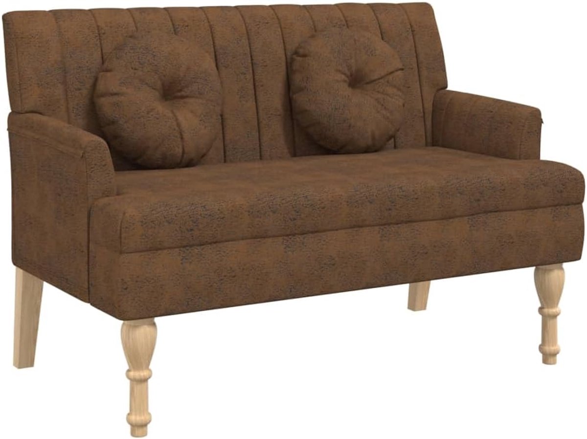 Zitbank met kussen, beklede bank, halbank, wachtbank, woonkamer, hal, bruin, 113 x 64,5 x 75,5 cm, suède-look