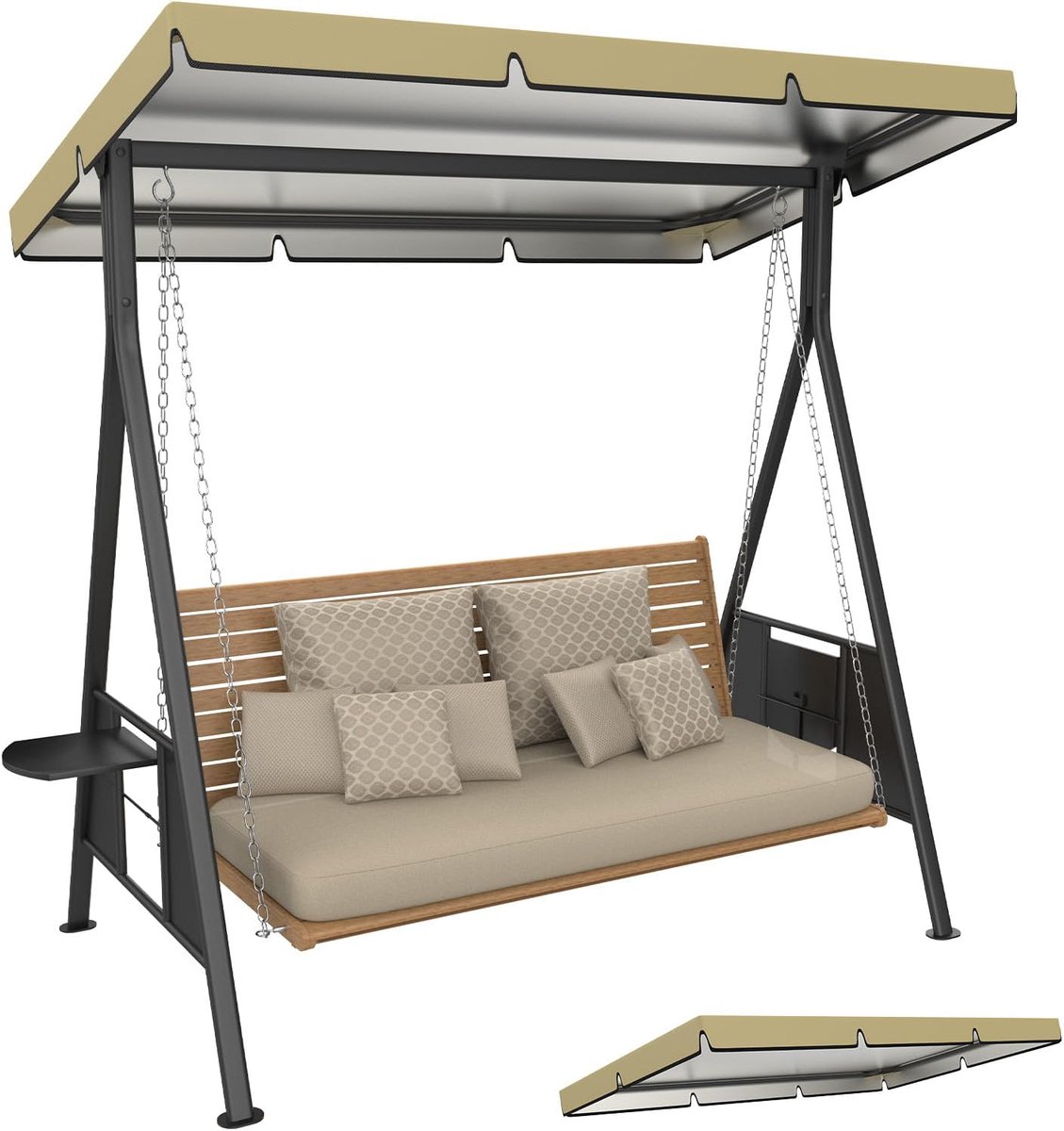 1-pack Swing vervangende luifel, 15,5 x 10,8 x 0,5 cm 600D dikker Oxford terrasschommels met luifel waterdichte stof voor buiten tuin/tuin/park/veranda/terras [kaki]
