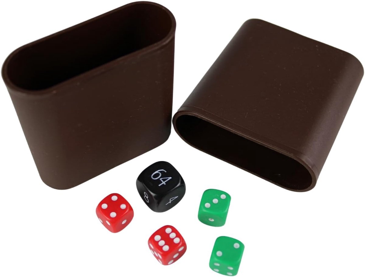 Backgammon dobbelstenen set & dobbelstenen kopjes - zwarte dubbele kubus - rode en groene dobbelstenen