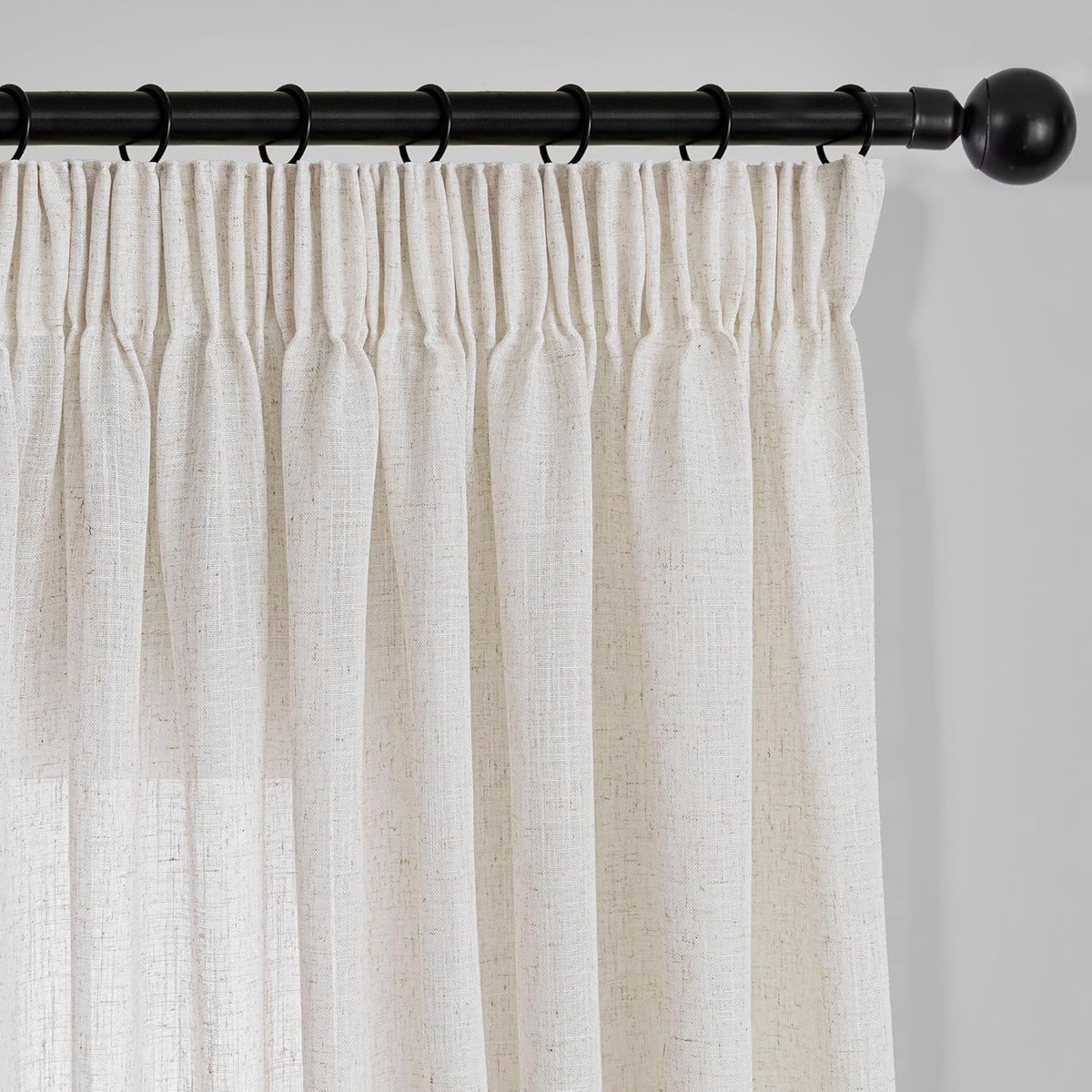 Gordijn met plooiband, lusgordijn, set van 2, gordijnen, half-transparant, linnenlook, gordijnen, H 240 x B 140 cm, ivoorwit
