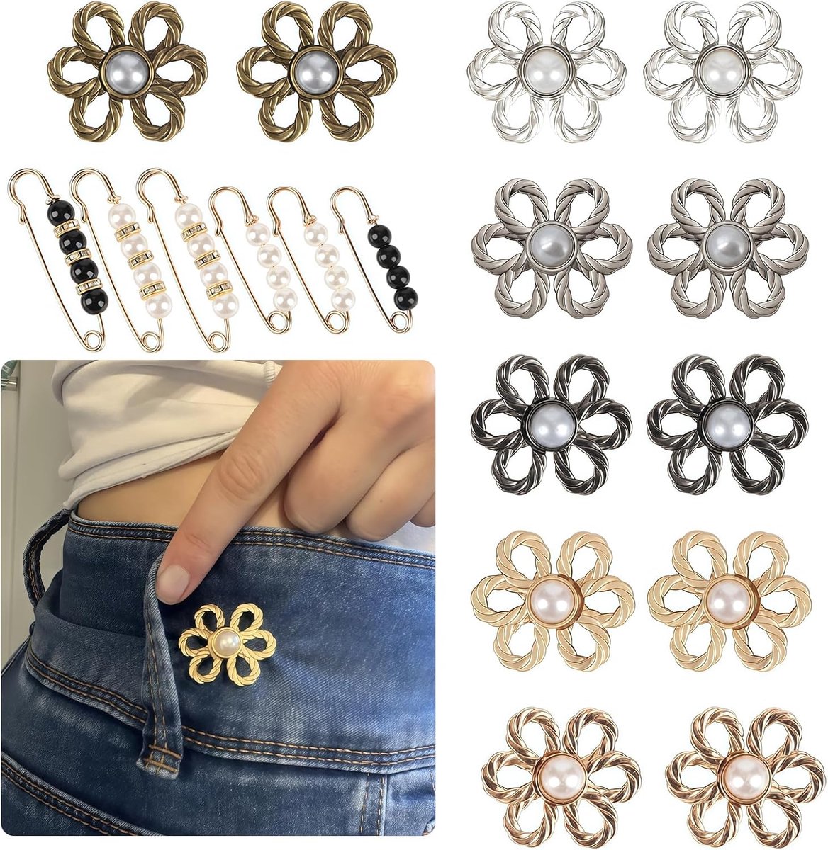 20 Sets Hosen Enger Machen Clip, Geen Naai Broekband Versteller, Verwijderbare Jeans Knopen, Metalen Taille Spanner voor Dames, Heren, Kinderen (Zilver Goud)