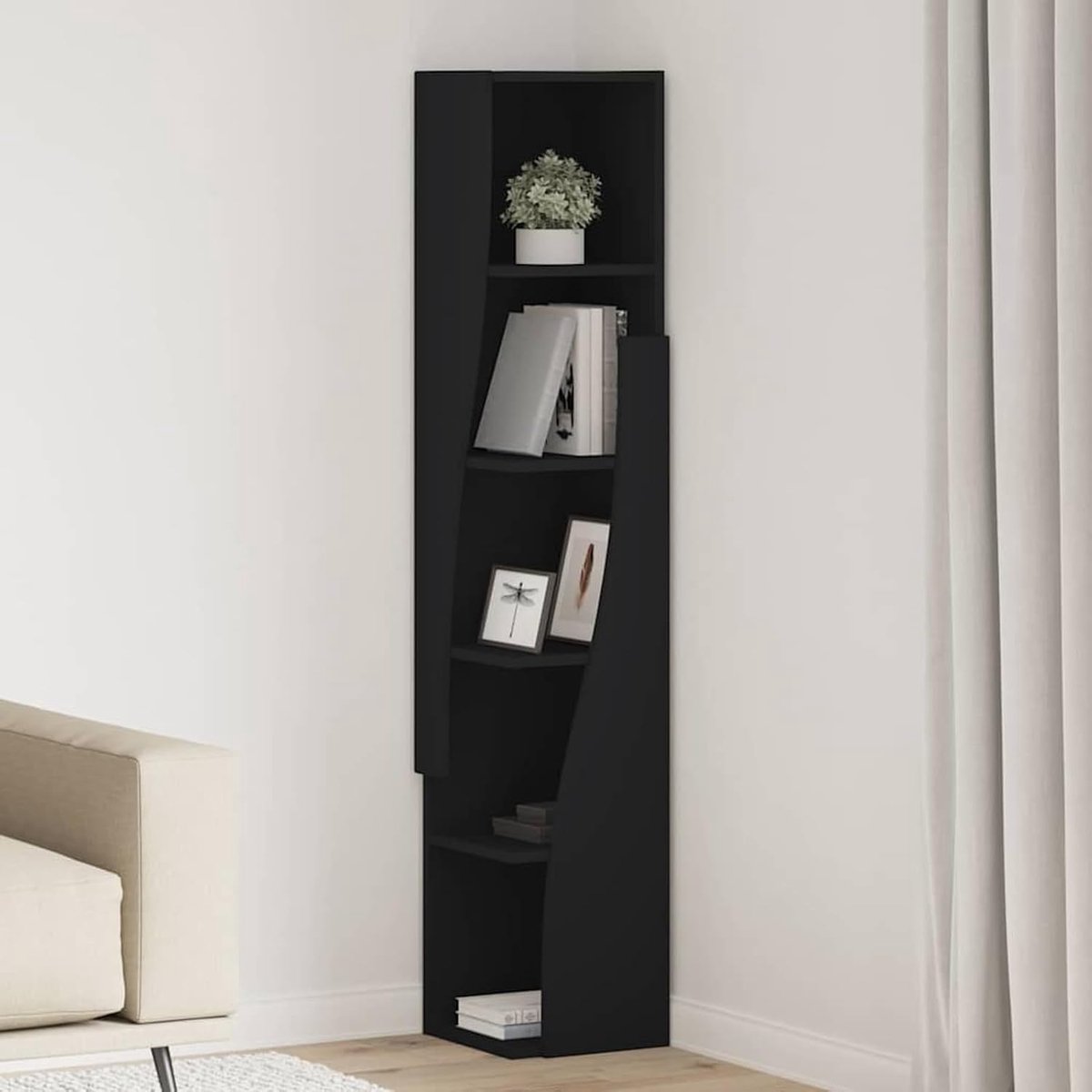 Hoekkast, wit, 27,5 x 27 x 140 cm, houtmateriaal, hoekkast, vrijstaande opbergkast voor bijkeuken, voorraadmagazijn, hobbyruimte, 889866